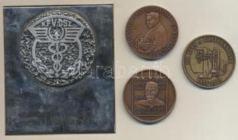 DN "KPVDSZ - 50 éves hűséges szakszervezeti tagságért KPVDSZ Központi Vezetősége" ezüstözött emlékérem fém plaketten (91x104mm) + Máthé István (1952-) 1988. "A Gyöngyösi Kórház alapításának emlékére, Vezekényi István kórházalapító / XIV. Heves Megyei Orvos Gyógyszerész Napok" Br emlékérem (43mm) + Bozó Gyula (1913-2004) 1994. "Haranghy Jenő születésének 100. évfordulójára" Br emlékérem (42,5mm) + 1995. "100 éves a röntgensugár 1895-1995 / XVII. Heves Megyei Orvos-Gyógyszerész - II. szakdolgozói napok - Gyöngyös 1995. Szept. 29-30."  Br emlékérem (43mm) T:2