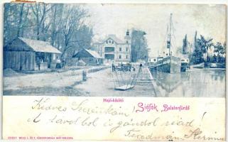 1899 Siófok, Balatonfürdő, Hajó kikötő, Baross gőzös, kiadja Weiss L. és F. (EB)