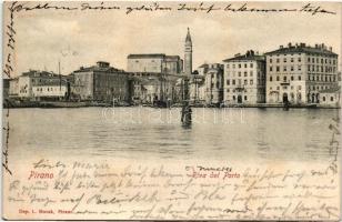 Piran, Pirano; Riva del Porto, L. Novak / port (fa)