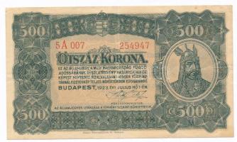 1923. 500K "Magyar Pénzjegynyomda Rt. Budapest" T:III Adamo K34