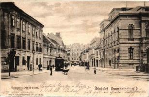 Szombathely, Berzsenyi Dániel utca, villamos, Steiner Testvérek kiadása (vágott / cut)