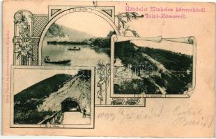 1899 Felsőhámor, Horné Hámre; Tó, Út a tóhoz, Új út az alagúttal / lake, roads, Art Nouveau