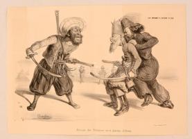 1839 Keleti és török politika. Francia kőnyomatos rajz, humoros grafika. s: Darny / 1839 French lithographic political caricature of the Oriental and Turkish potitics 31x23 cm