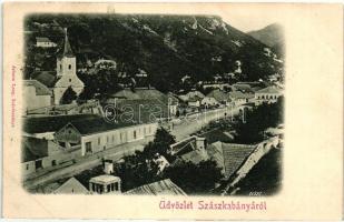 Szászkabánya, Sasca Montana; Látkép, templom, kiadja Johann Lang / general view, church (Rb)