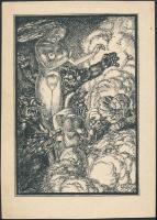 1914 Divéky József (1887-1951): Szörnyek ölelésében, fametszet, papír, jelzett a metszeten, 17×12 cm