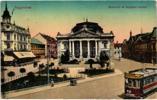 Nagyvárad, Oradea; Bémer tér, Szigligeti színház, villamos, Emke kávéház / square, theatre, tram, cafe (EK)