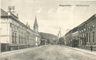 Nagyszőlős, Vynohradiv; Werbőczi utca, Kereskedelmi Bank, kiadja Deutsch I. / street, bank