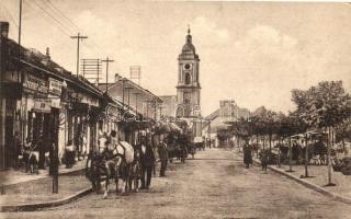 Komárom, Komárno; Kossuth tér, Brenner Ferenc üzlete, piac / square, shop, market (EK)