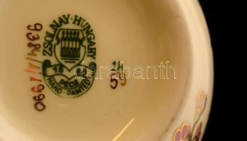 Zsolnay virág mintás kis váza, kézzel festett, jelzett, hibátlan, m:12 cm