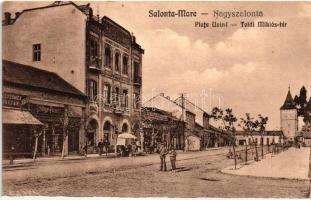 Nagyszalonta, Salonta; Toldi Miklós tér, Szalontai Lapok irodája, Schillinger Ferencz üzlete, kiadja Döme Károly / Piata Unirii / square, shops (EK)