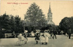 Nagyvárad, Oradea; Corso kert, templom, W. L. Bp. No. 268 / promenade, church (EK)