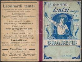 cca 1910 Leonhardi tentái szecessziós, reklámos órarend füzet. Kitöltetlen 8x11 cm