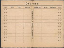 cca 1910 Leonhardi tentái szecessziós, reklámos órarend füzet. Kitöltetlen 8x11 cm
