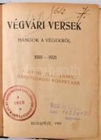 [Reményik Sándor]: Végvári versek. Hangok a végekről. 1918-1921. Budapest, 1921, Kertész József Köny...