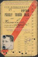 1938 Havas László az ujpesti UTE focicsapatának tagja részére szóló fényképes tribünjegy, kissé megviselt állapotban