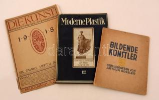 Vegyes német nyelvű művészeti tétel, (Bildende Künstler, Moderne Plastik, Die Kunst 1918. Szeptember, XIX. Jahrgang), különféle kiadásban, változó állapotban.