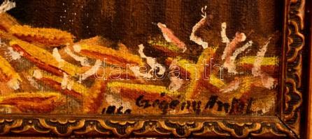 Czigény Antal (?-?): Kukoricahántás. Olaj, vászon, sérült, keretben, 29×24 cm