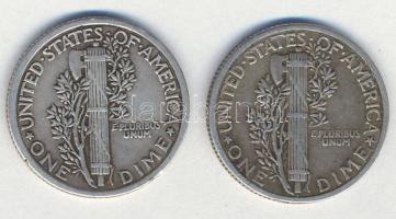 Amerikai Egyesült Államok 1918. 1d Ag "Mercury" + 1942. 1d Ag "Mercury" T:2,2-
...