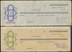 Csépa / Öcsöd / Szelevény 1949. 4db részben kitöltött váltó 20f-40f-1Ft-2Ft névértékekben, 30f-50f-1...