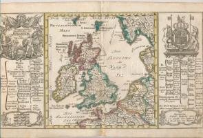 cca 1700 Johann Hofmann: Nagy Britannia és Írország valamint tartományaik. Színezett rézmetszet. Megjelent: Atlas Curieux oder neuer und Compendieuser Atlas. (Augsburg, 1720?). Méret: 29x20 cm / cca 1700 Map of Great Britain and Irland. colored etcing 29x20 cm