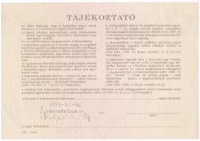 Budapest 1991. "Országos Kárrendezési és Kárpótlási Hivatal" kárpótlási jegye 1000Ft-ról, ...
