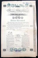 Budapest 1902. &quot;Hangya Földhitel Intézet&quot; 3 1/2%-os záloglevele 2000K-ról, szárazpecséttel, felülbélyegzéssel és meghosszabbított lejáratú szelvényívvel T:II- tűnyom