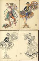 Népviselet, 4 db szignós lap / Folklore, 4 cards signed Undi
