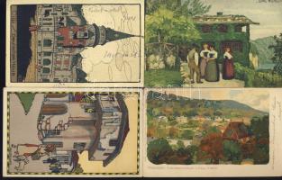 45 db részben litho képeslap benne kiállítások, események, üdvözlők, városképek / 45 partly litho postcards: expositions, events, greetings, topography