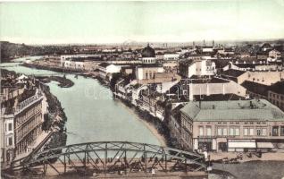 Nagyvárad, Oradea; Kőrös részlet, zsinagóga, Gazdasgi és Iparbank, Janky Antal és Strohmayer Pál üzlete / river, synagogue, shops, bank