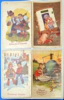 96 db régi képeslap berakóban; főleg üdvözlőlapok, színészek vegyes minőségben / collection of 96 pr...