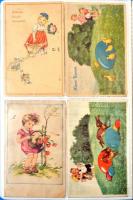 96 db régi képeslap berakóban; főleg üdvözlőlapok, színészek vegyes minőségben / collection of 96 pr...