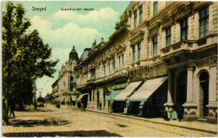 Szeged, Széchényi-tér, Lányi János cukrászat, Wéber Mátyás üzlete, villamos (vágott / cut)