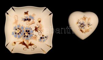 Zsolnay búzavirág mintás ajándék csomag (ékszertartó, kis váza, kis doboz) kézzel festett, jelzett, ...