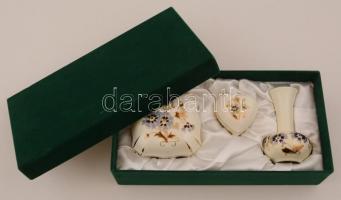 Zsolnay búzavirág mintás ajándék csomag (ékszertartó, kis váza, kis doboz) kézzel festett, jelzett, ...