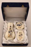 Zsolnay búzavirág mintás ajándék csomag (ékszertartó, váza, kis tálka) kézzel festett, jelzett, hibá...