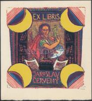 Josef Váchal(1884-1969):  Jarolav Cerveny ex libris. Színes fametszet, papír, jelzés nélkül, 10x9,5 cm