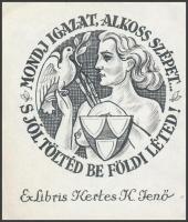 Kertes Kolmann Jenő (1904-1974): Erotikus ex libris, klisé, papír, 11×9 cm