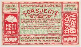 1926. A Magyar Nemzeti Szövetség Sorsjegye 5000K értékben, III. sorozat T:II-,III szép papír