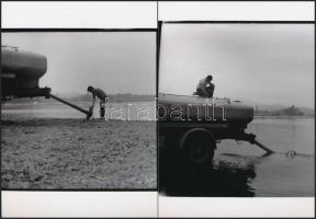 cca 1960 Szentendre, locsoló kocsi tankolása a Dunából, 5 db korabeli negatívról készült mai nagyítás, 18x13 cm