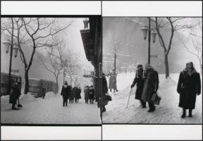cca 1954 Budapest télen, 4 db korabeli negatívról készült modern nagyítás, 18x13 cm