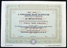 Csenger 1924. &quot;A Csengeri Első Ecetgyár Részvénytársaság&quot; &quot;XIX. SZÁMÚ MINTA&quot; 10 részvénye egyben, összesen 10.000K-ról T:II szelvényív külön