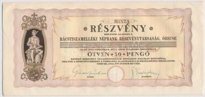 Óbecse 1942. &quot;Bácstiszamelléki Népbank Részvénytársaság, Óbecse&quot; &quot;MINTA&quot; 50P-ről szelvényekkel T:I,I-