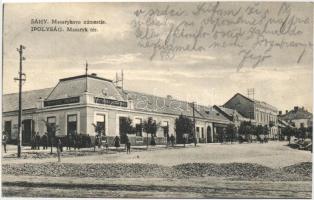 Ipolyság, Sahy; Masaryk tér, Hont megyei Népbank / square, bank (EB)
