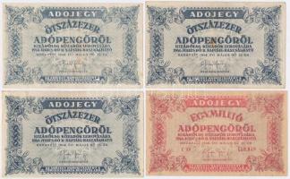 1946. 10db-os adópengő tétel 10.000AP (3x) + 100.000AP (3x) + 500.000AP (3x) + 1.000.000AP T:II-,III