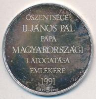 Fülöp Zoltán (1951-) 1991. &quot;Őszentsége II. János Pál pápa magyarországi látogatása emlékére&quot; Ag emlékérem eredeti tokban (15.79g/0.999/42,5mm) T:PP felületi karc