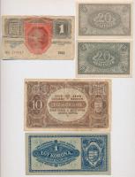 1916. 1K "Deutschösterreich" felülbélyegzéssel + 1917. 2K (2x) + 1920. 50f (2x) + 1K + 2K ...