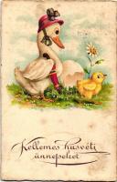 Easter, duck and chicken, Cellaro litho, 