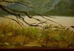 Hornyik Zoltán (1960-): Folyóparti fák. Olaj, farost, jelzett, keretben, 10×18 cm