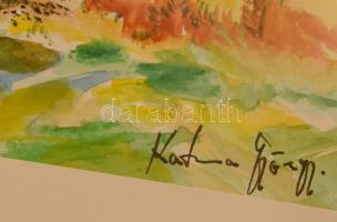 Katona György (1953-2009): Dombos táj. Akvarell, papír, jelzett, üvegezett keretben, 16×20 cm