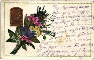 1915 Isonzo Armee / WWI military memorial card, floral Emb., 1915 I. világháborús emléklap, dombornyomat
